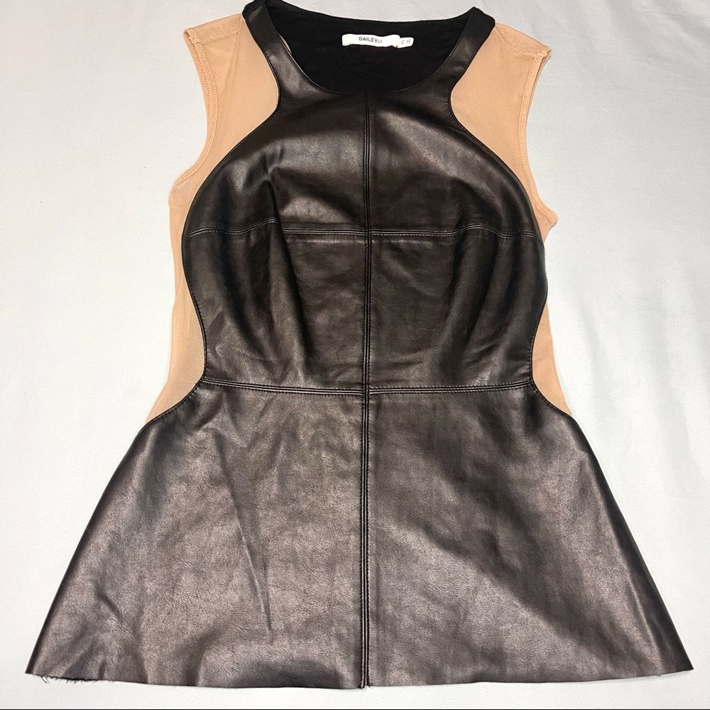 Bailey 44 Black leather with Beige sheer mesh Blouse!